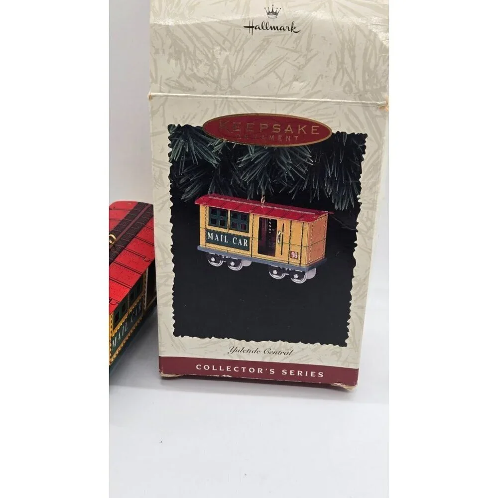 Hallmark Keepsake Yuletide Central Mail Car 1996 Ornament set of 2